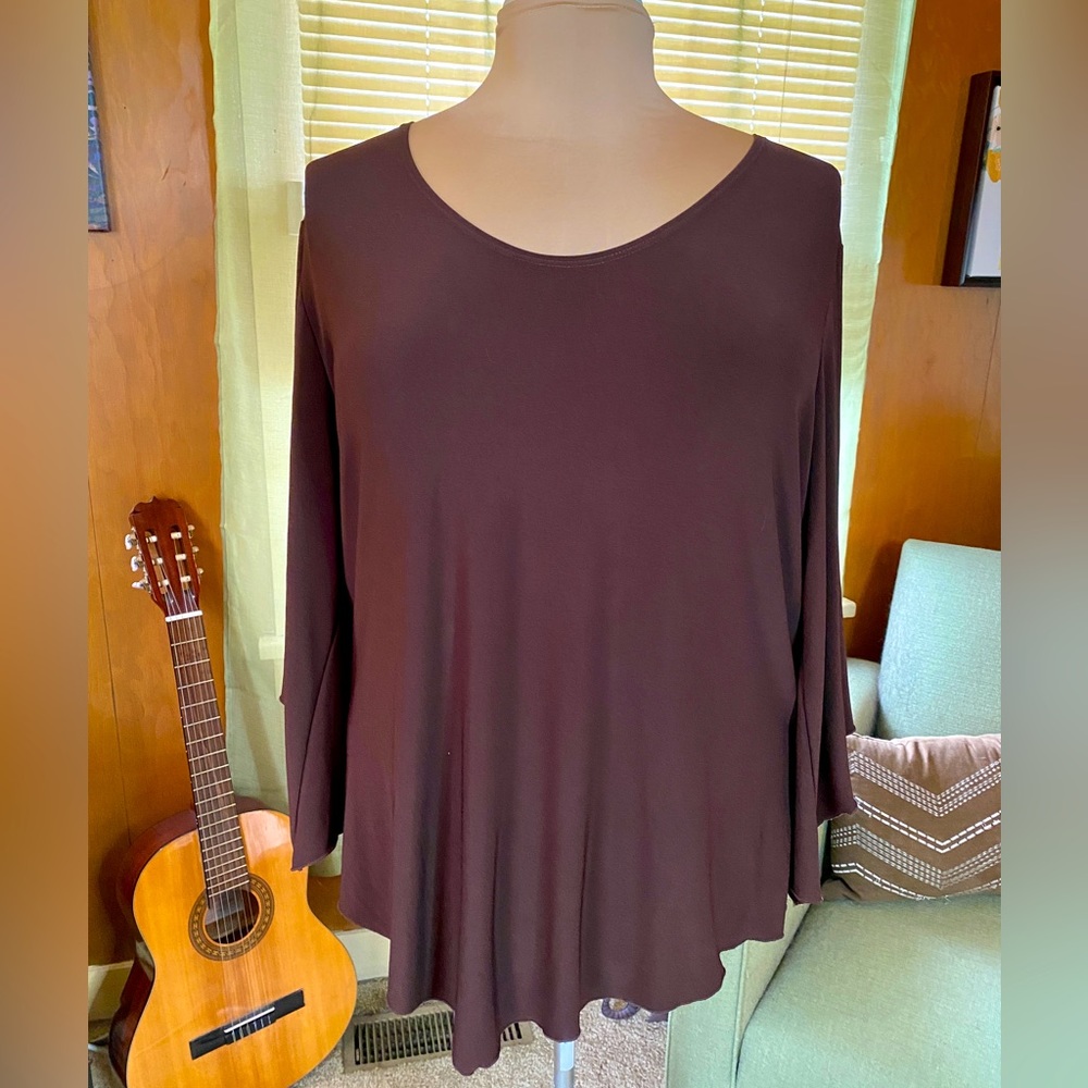 C&C California Studio Tunic Top With Flare 3/4" Sleeves (Size 1X) - Brown